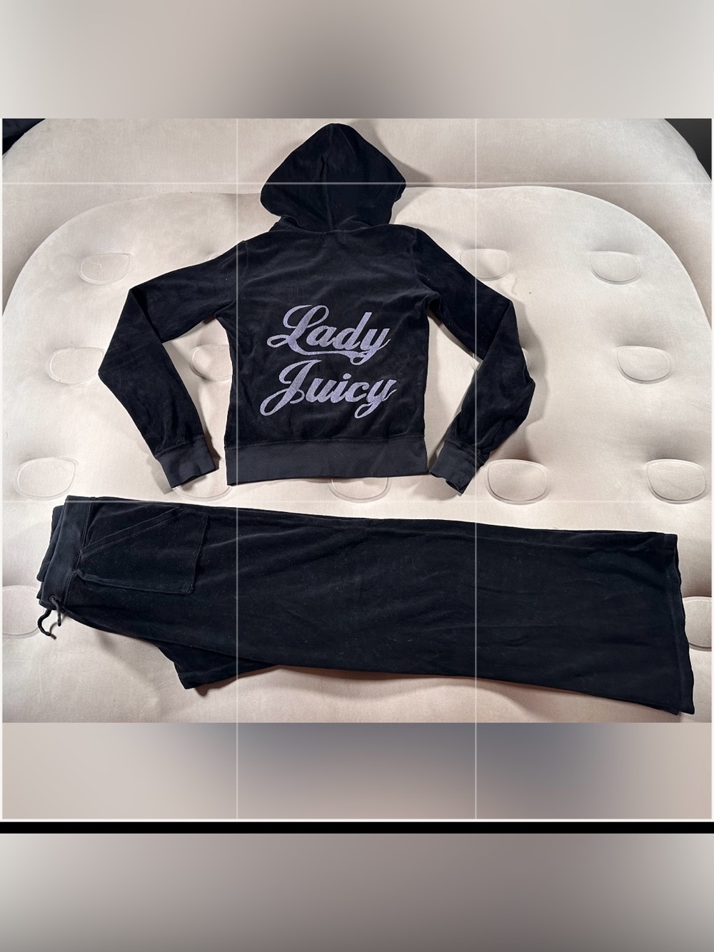 Juicy Couture Vintage USA Made Black Velour Track Suit Y2K Rare Small Set HTF